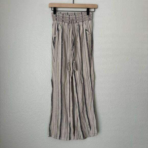 Sky & Sparrow Womens Brown Flowy Pant Linen Blend Stretch Waist Boho Size Small - Picture 1 of 9